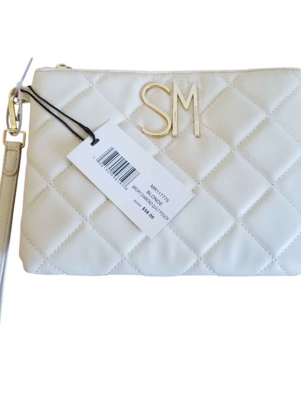 Steve Madden Diamond Quilt Pouch Wristlet Clutch Blonde Ivory NWT